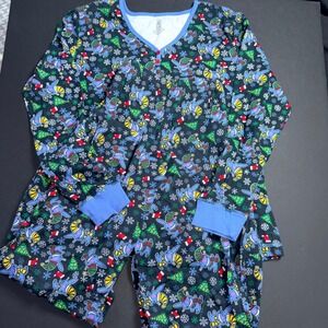 Its Happy Bunny Christmas Pajama Set Henley Top Pants Y2K  XL